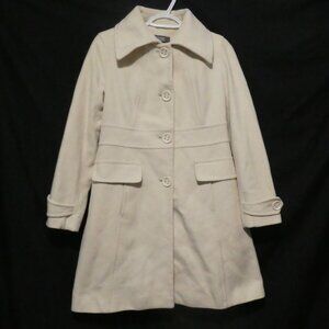 KENNETH COLE REACTION | size 6 | Ivory Button-Up Coat | Slashed Front Pockets